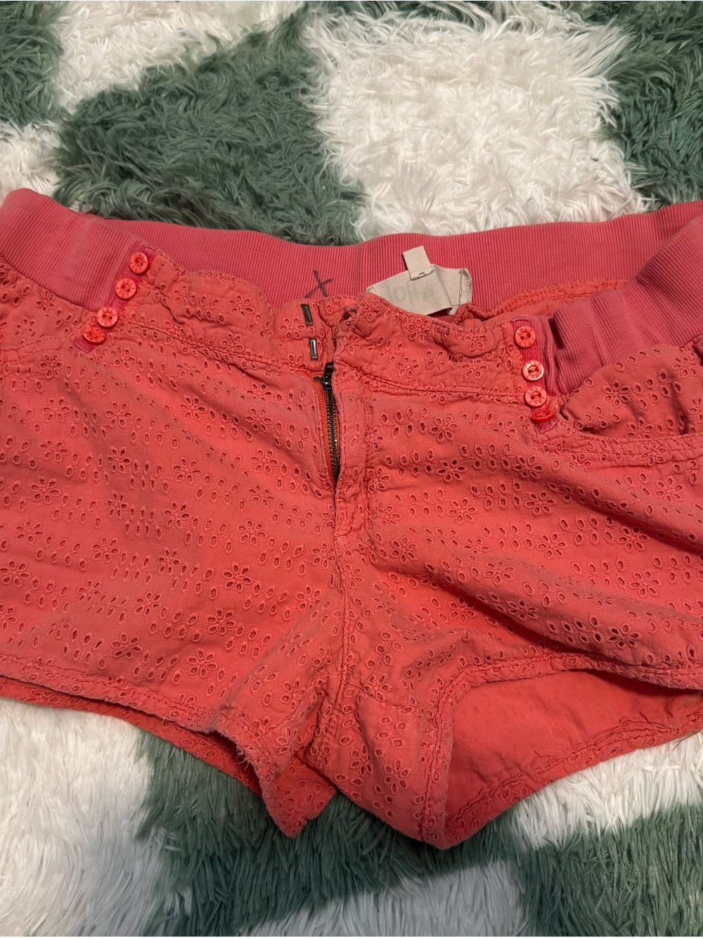 Jolt Coral Eyelet High-Waist Shorts